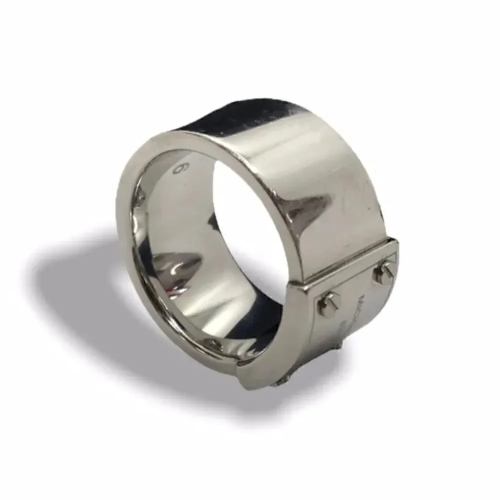 MICHAEL KORS SILVER STEEL LOGO PLATE RING Size 6.5